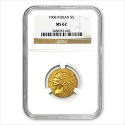 $5 Indian Gold Half Eagle MS62 (Date Varies) 