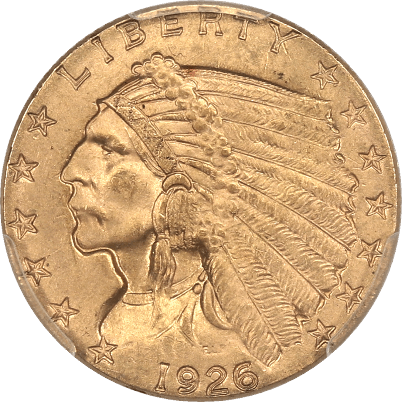 1926 Indian $2 1/2 Gold Quarter Eagle PCGS MS65+ Lustrous, PQ+