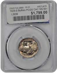 1929-S Buffalo PCGS CAC MS 66+