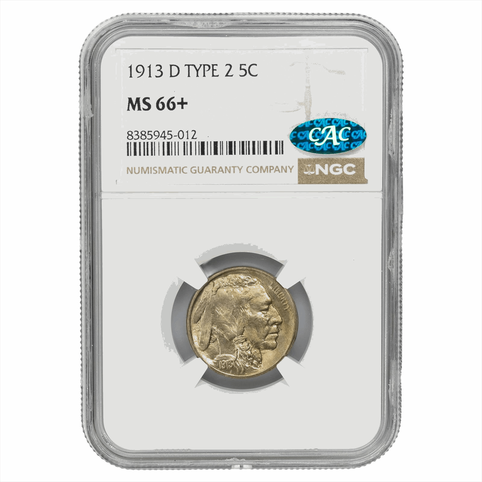 1913-D Type 2 Buffalo Nickel NGC MS 66+ CAC