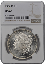 1882 O  Morgan Dollar NGC MS 63