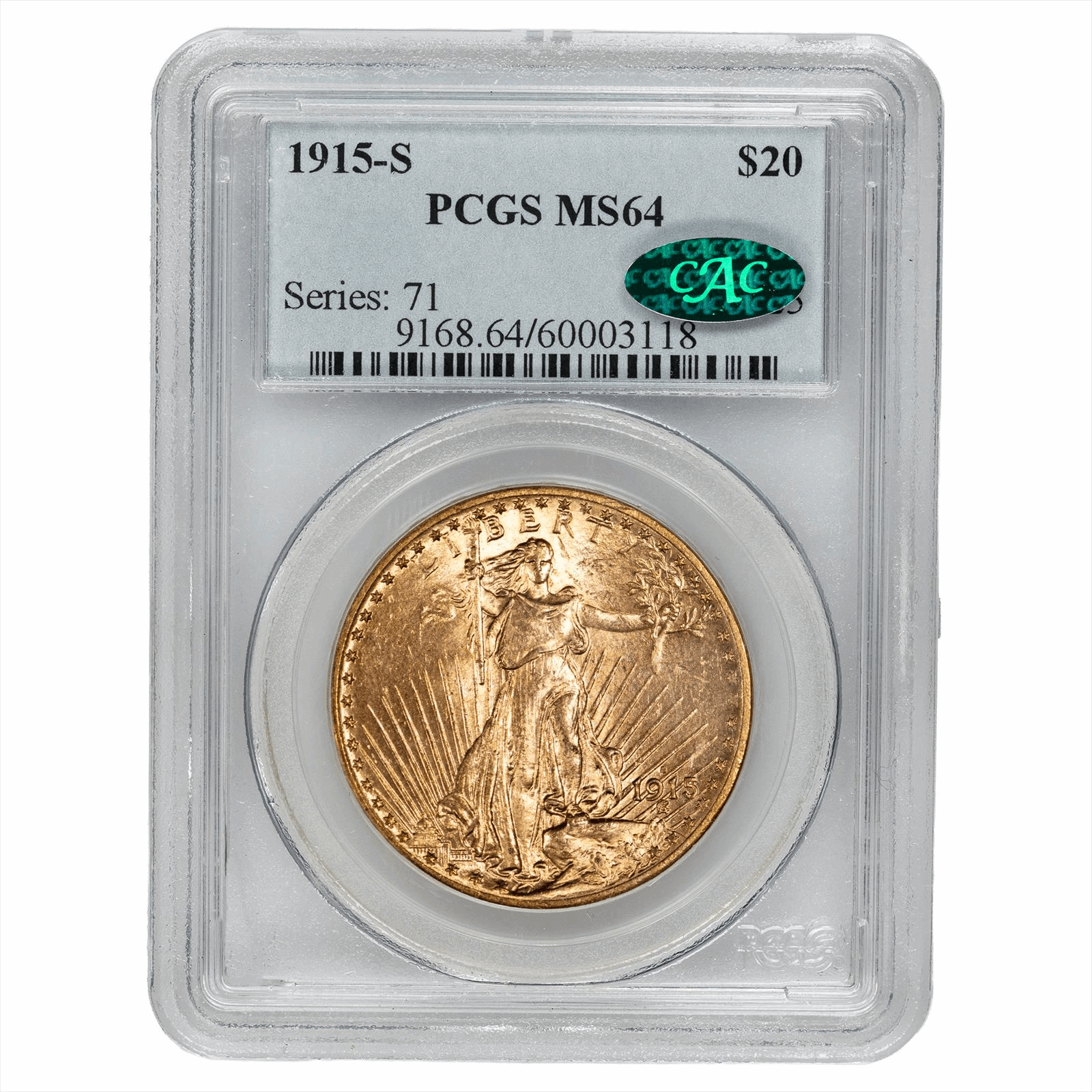 1915-S St. Gaudens Gold Double Eagle $20 PCGS MS 64 CAC