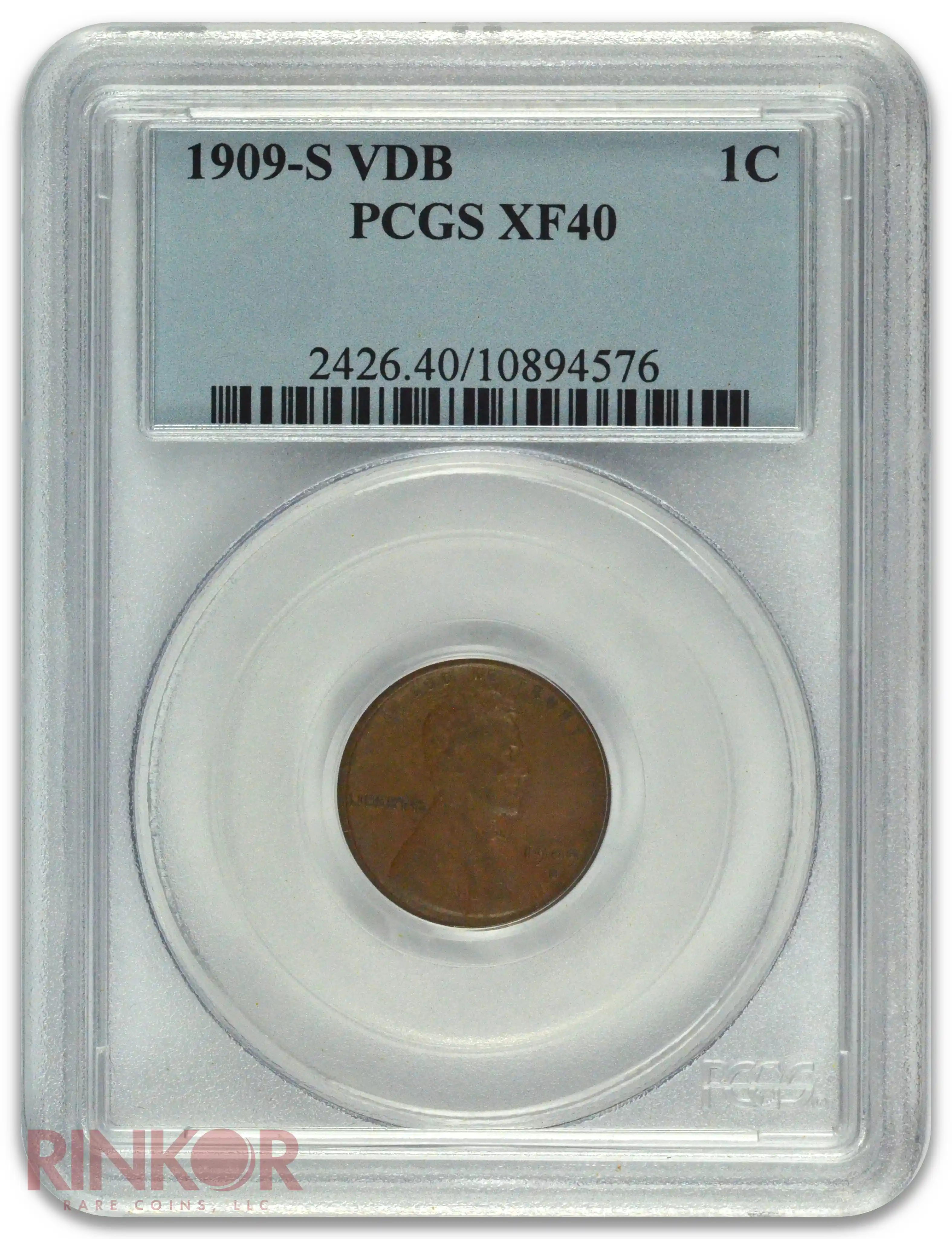 1909-S VDB 1C Lincoln Wheat Cent PCGS XF-40