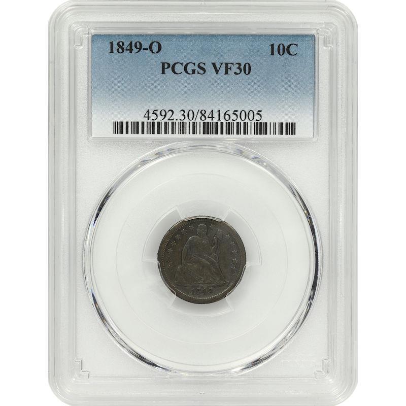 1849-O Seated Liberty Dime 10C PCGS VF30 New Orleans Mint Coin