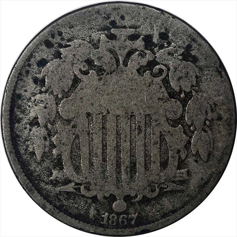 1867 Shield Nickel 5c,   Circulated, Good - No Rays