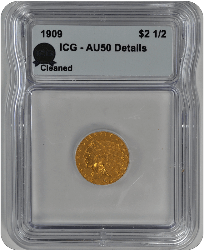 1909 	Gold $2 1/2 ICG AU 50