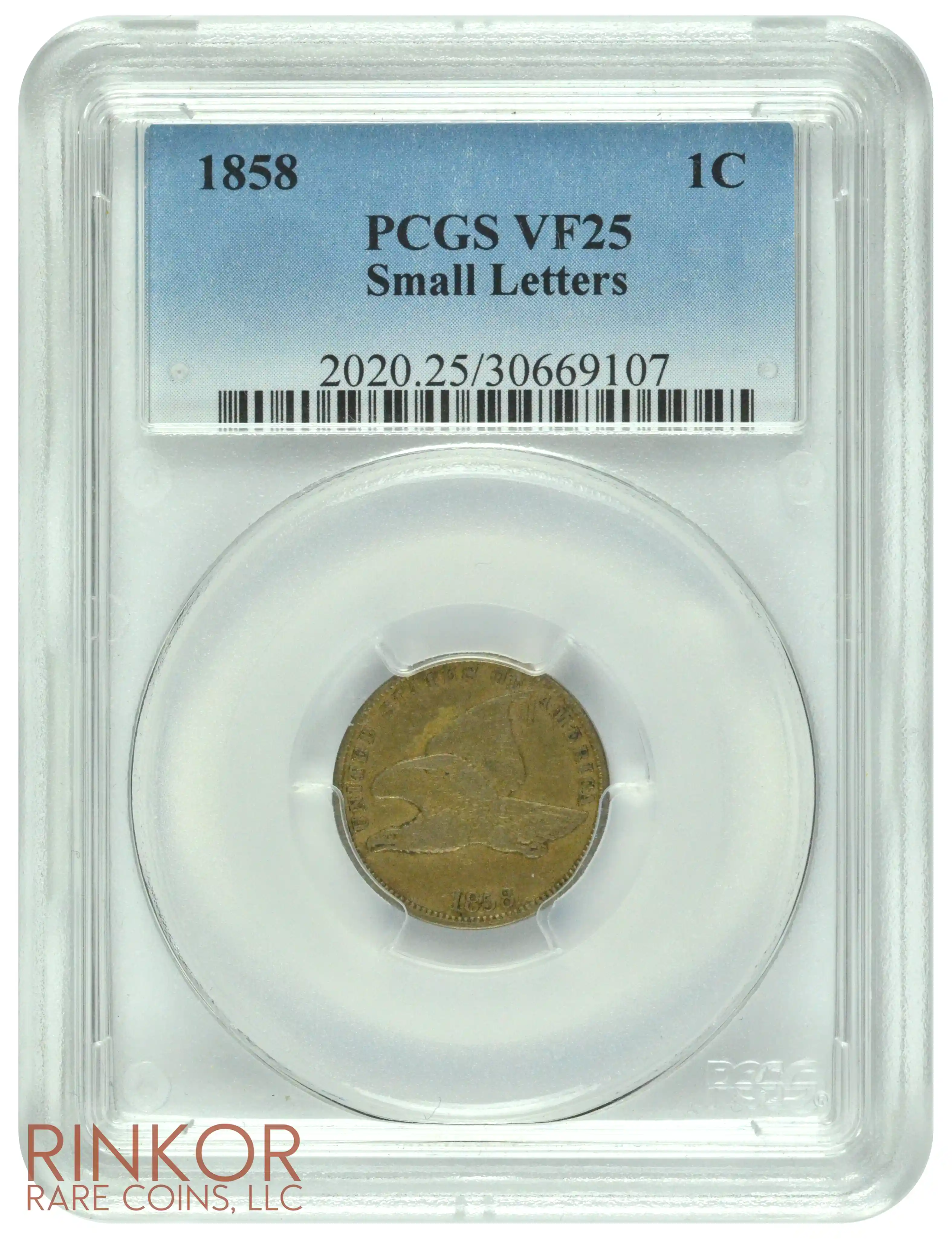 1858 Small Letters Flying Eagle Cent PCGS VF-25