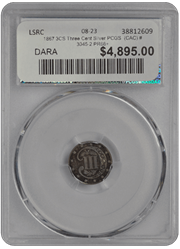 1867 3CS Three Cent Silver PCGS  (CAC) #3045-2 PR66+