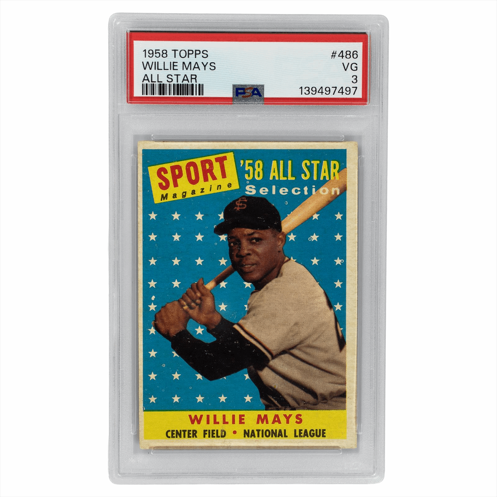 1958 Topps  Willie Mays All Star #486 PSA VG 3