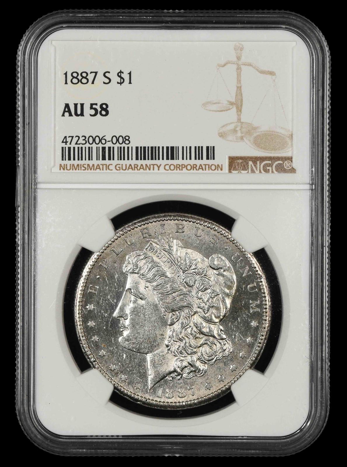 1887 S $1 NGC AU 58