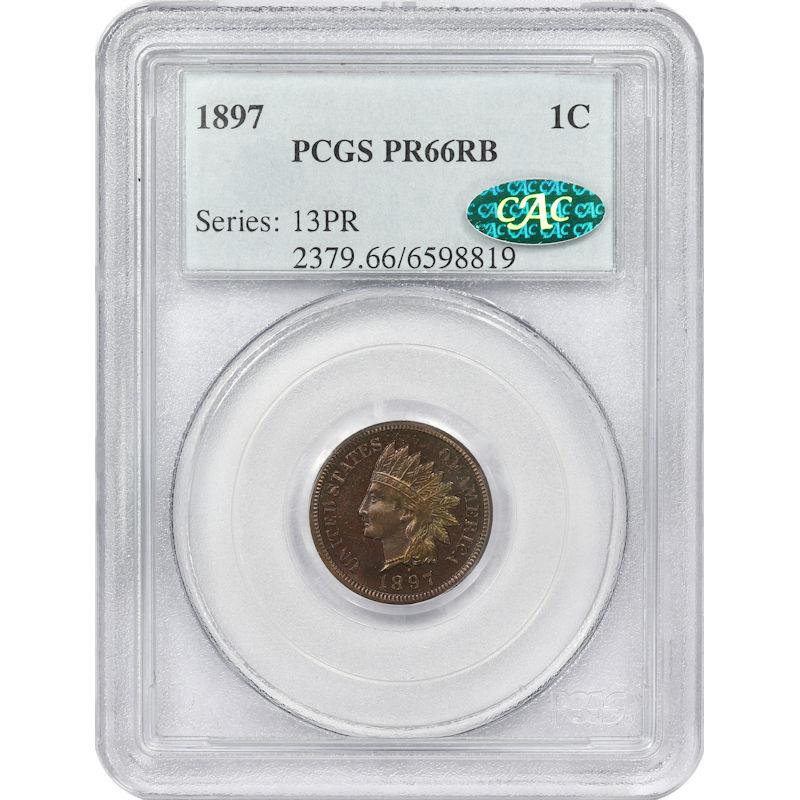 1897  Indian Head Cent 1C PCGS and CAC PR66RB Beautiful Red Brown