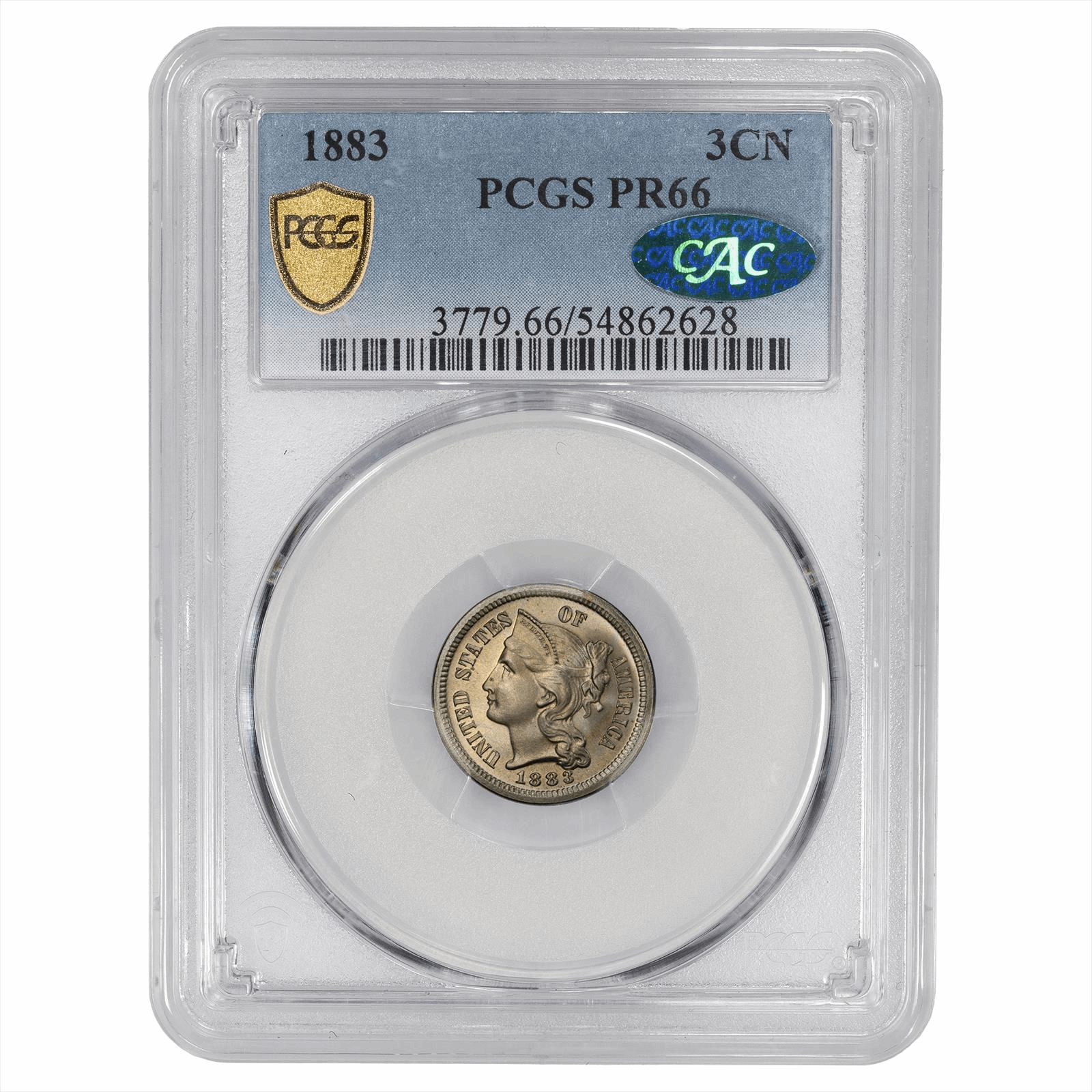 1883 Three Cent Nickel 3C PCGS PR 66 CAC