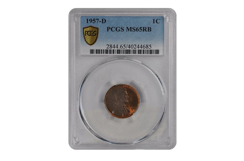 1957-D 1C Lincoln Cent - Type 1 Wheat Reverse PCGS RB #3474-1 MS65