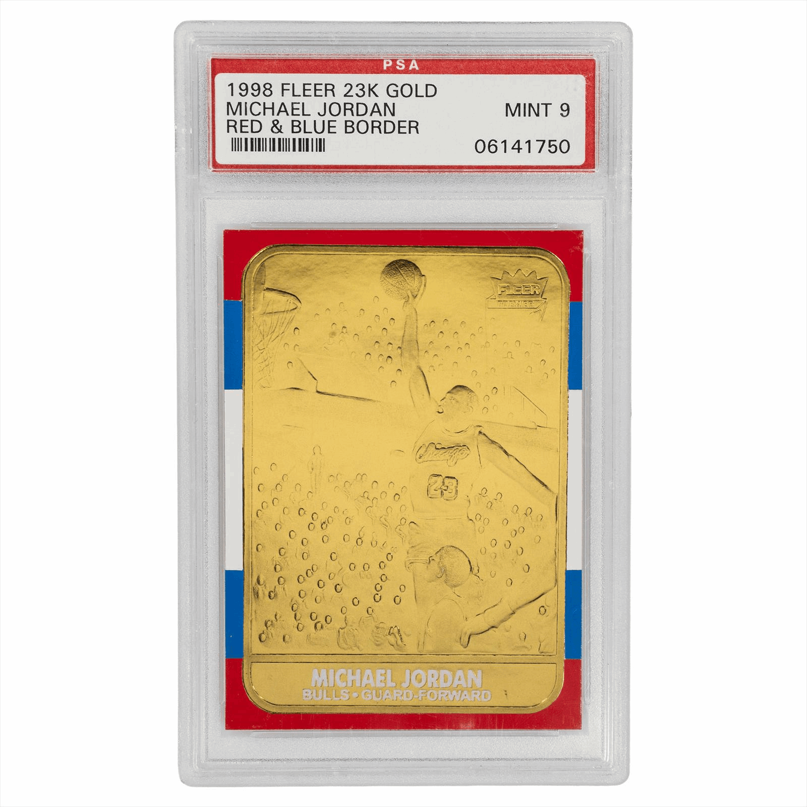 1998 Fleer 23kt Gold Michael Jordan Red & Blue Border PSA MINT 9 Cert #06141750