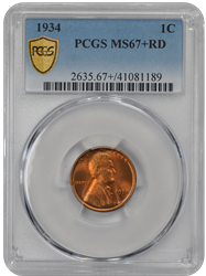 1934 Lincoln PCGS RD 67+