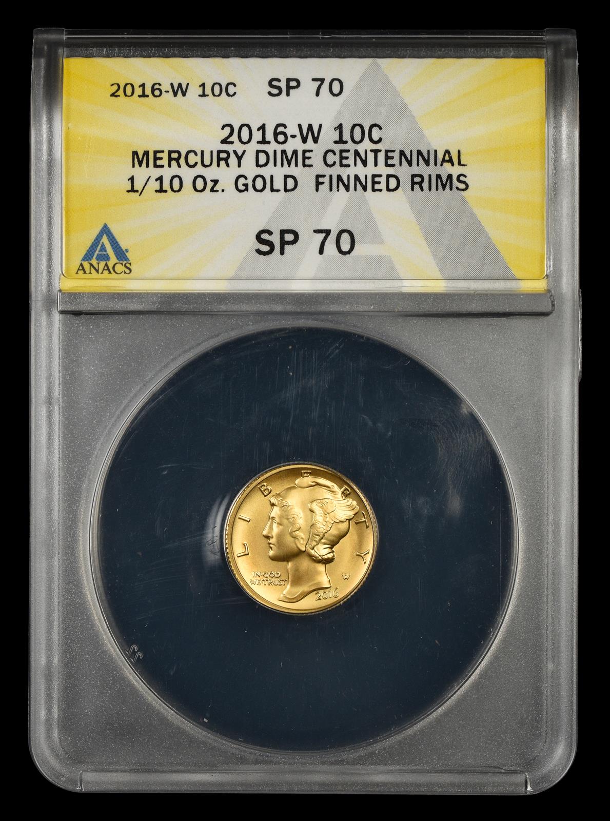 2016 W 10C 24K Gold 1/10oz Finned Rim ANACS SP70