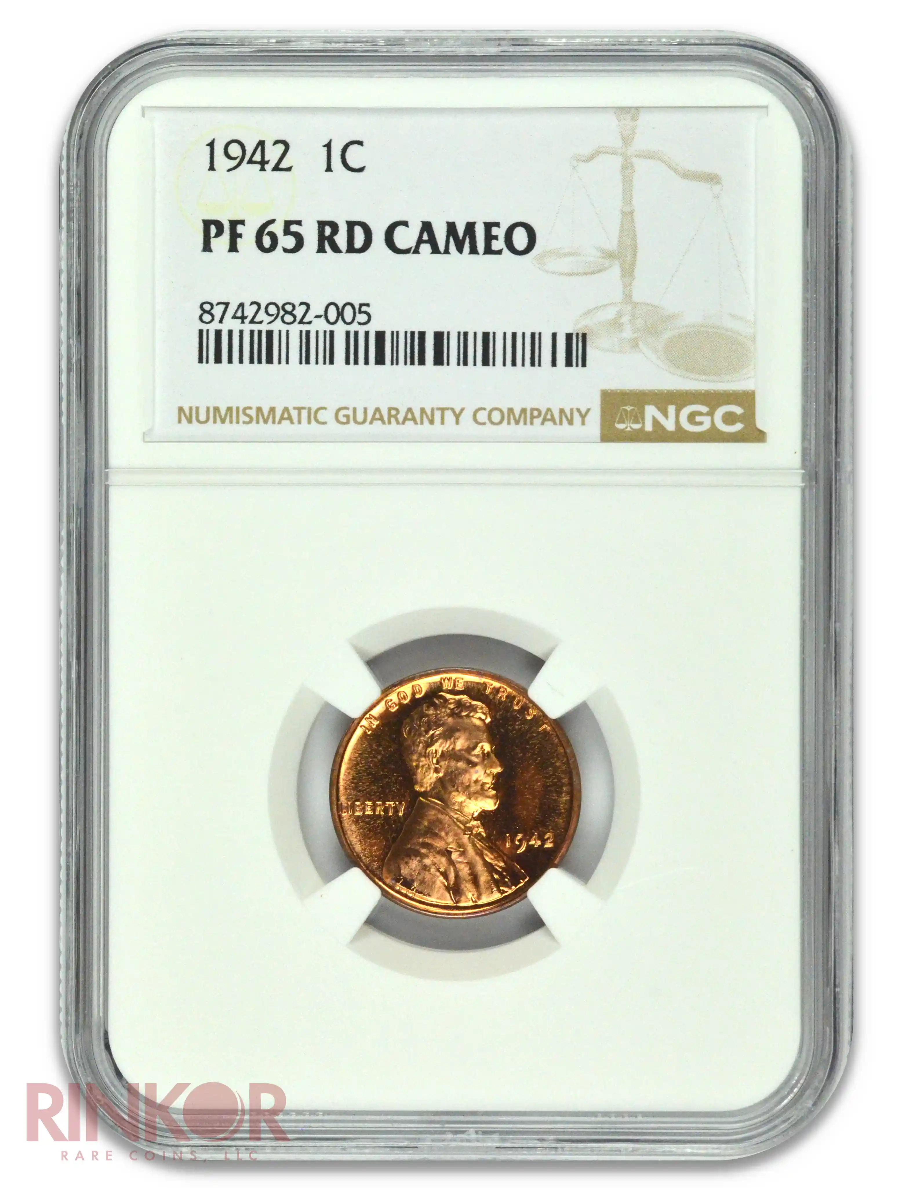 1942 1C Lincoln Wheat Cent NGC PF 65 RD CAM