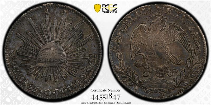 1835-Zs Mexico 8R PCGS AU50 
