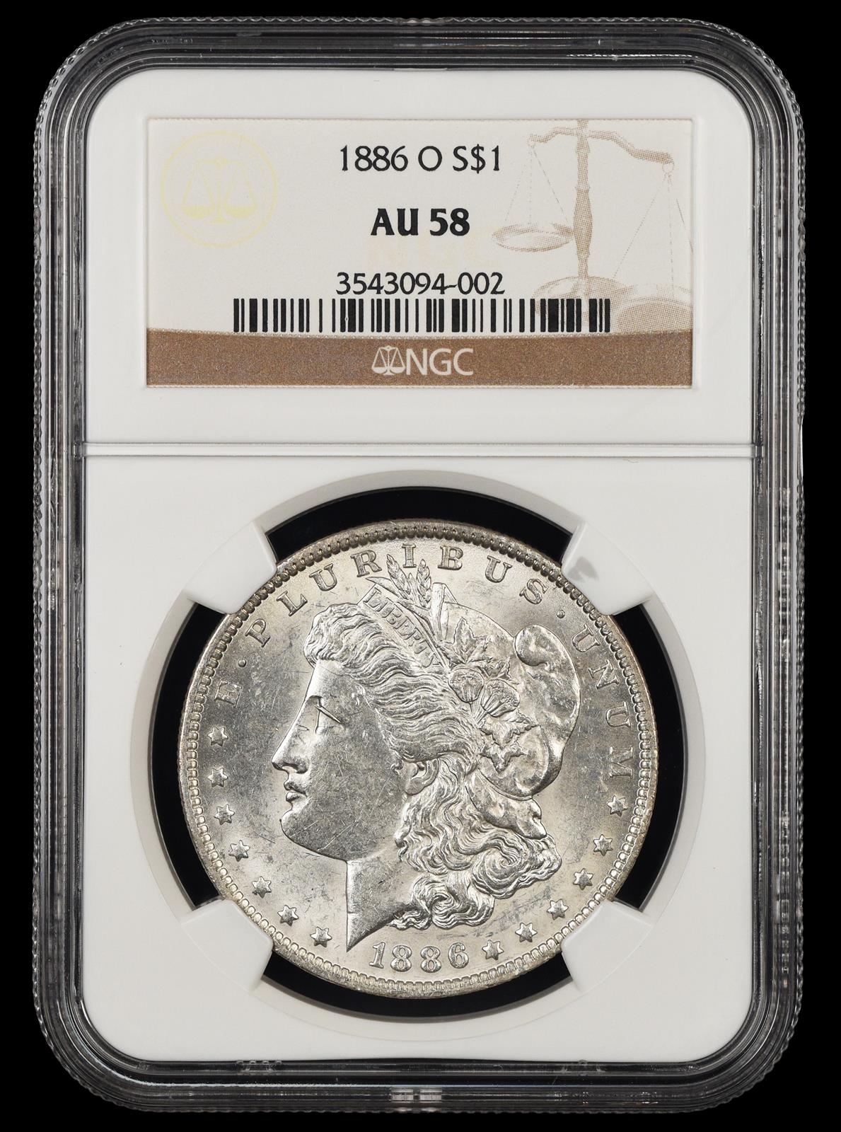 1886 O $1 NGC AU58