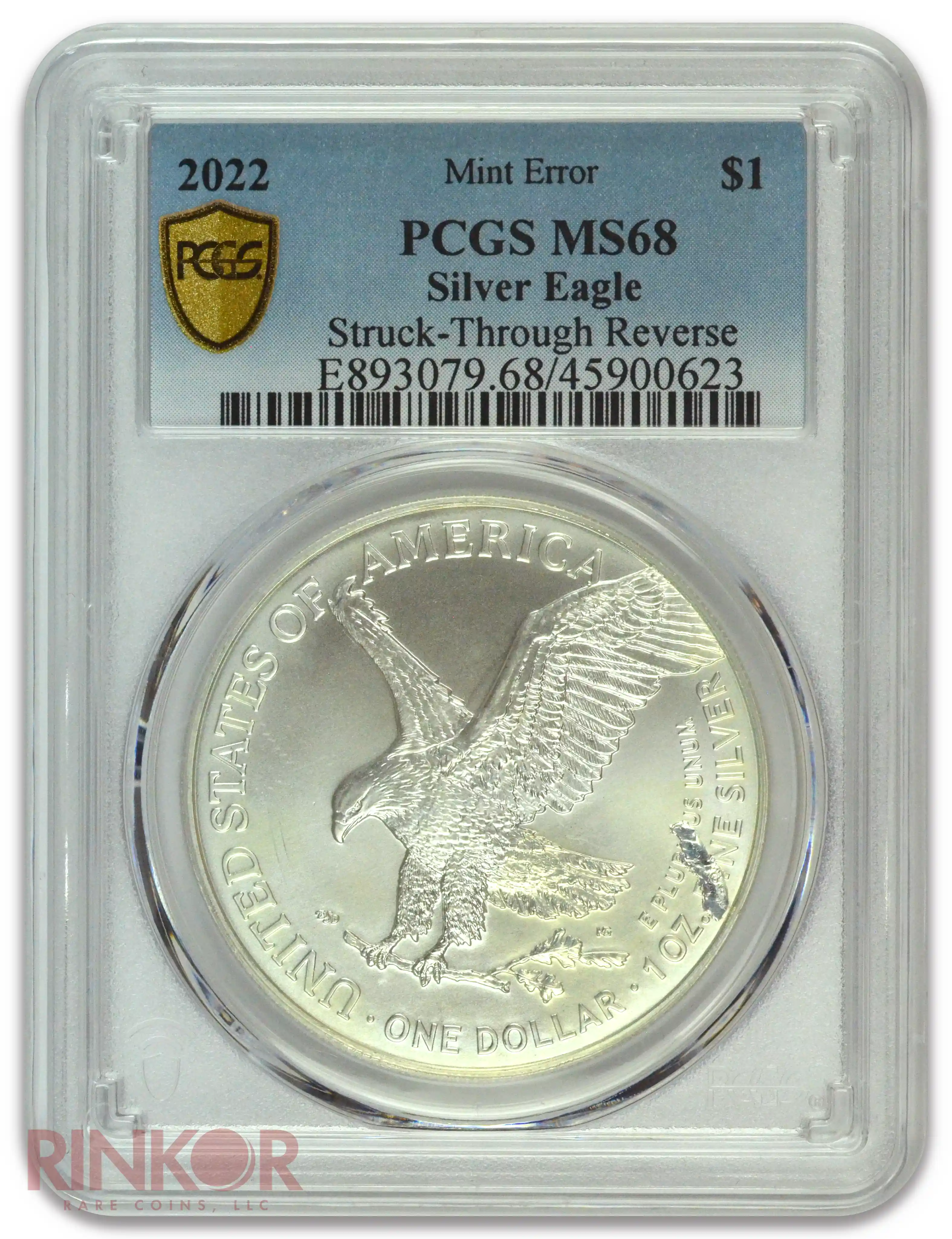 2022 $1 Silver Eagle Struck-Through Reverse PCGS MS 68