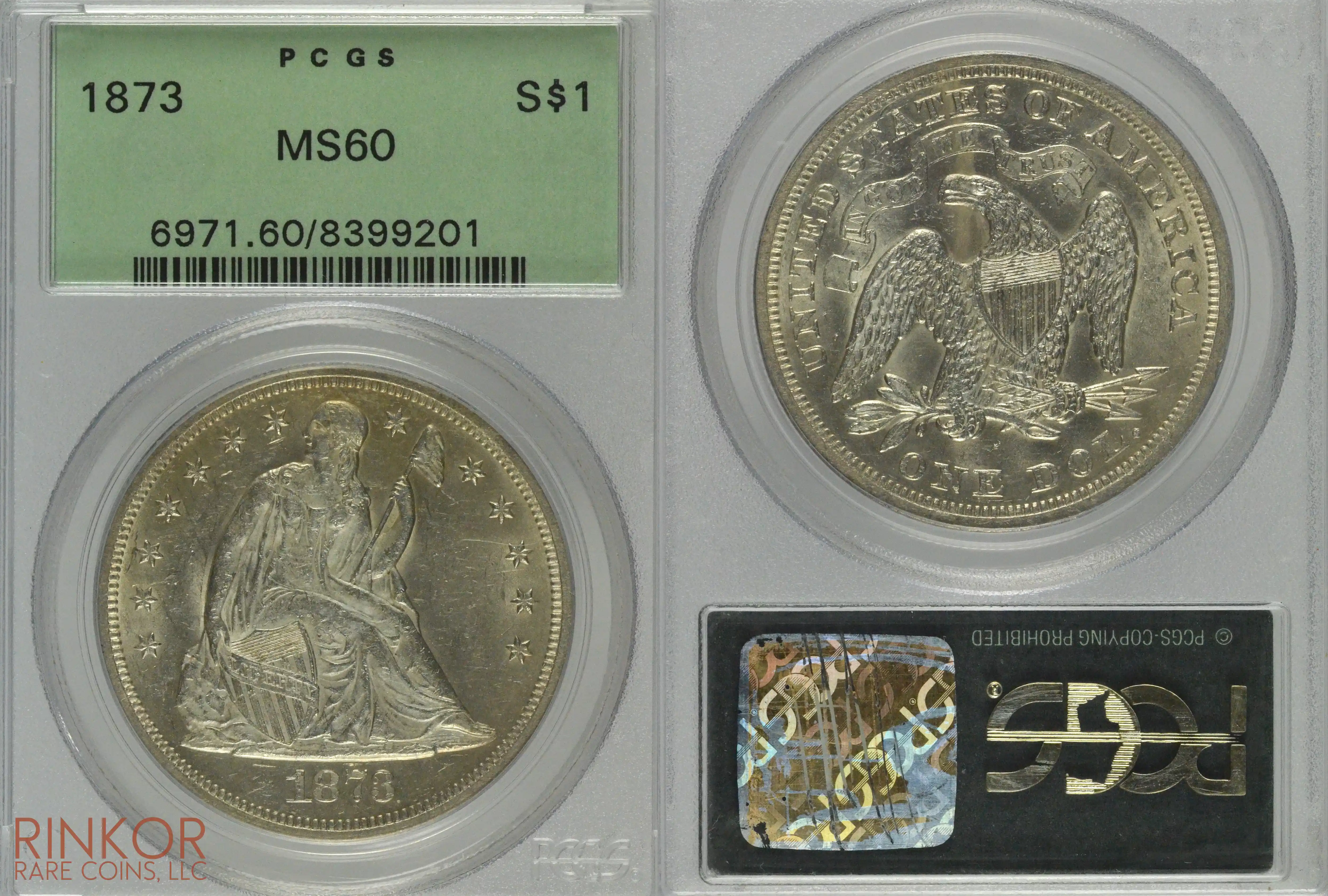 1873 $1 Seated PCGS MS 60