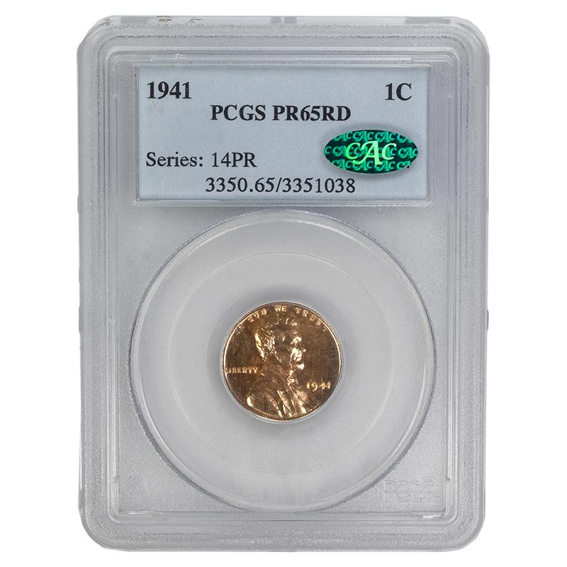 1941 Lincoln Wheat Cent, 1C PCGS PR 65 RD, CAC Certified