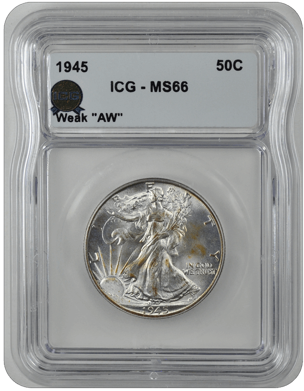 1945 50C Walking Liberty Half Dollar  ICG MS 66