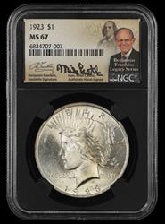1923 $1 Ben Franklin Facsimile Signature Mike Castle Signature Label NGC MS67