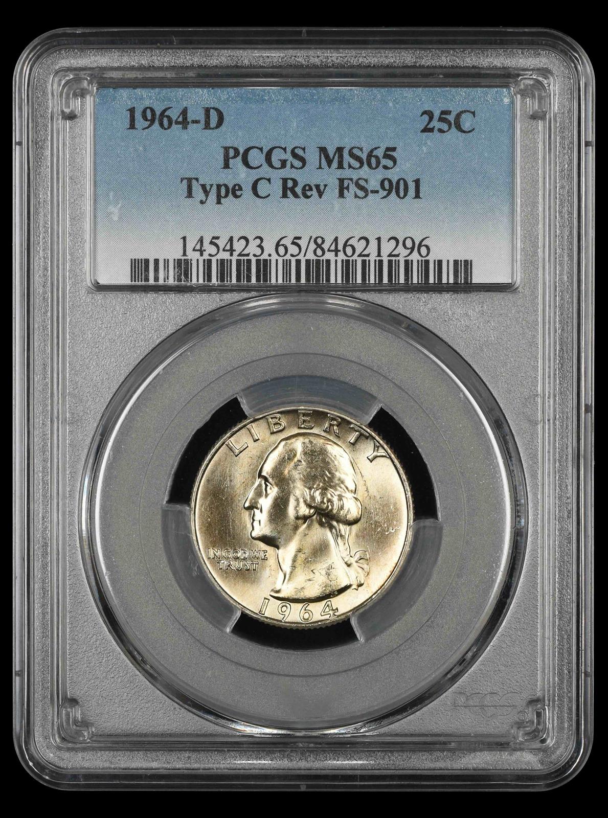 1964 D Washington Quarter PCGS MS65 Type C Reverse FS-901 MS65