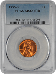 1955-S Lincoln PCGS RD 66+