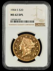 1904 S $20 Gold NGC  MS 62DPL