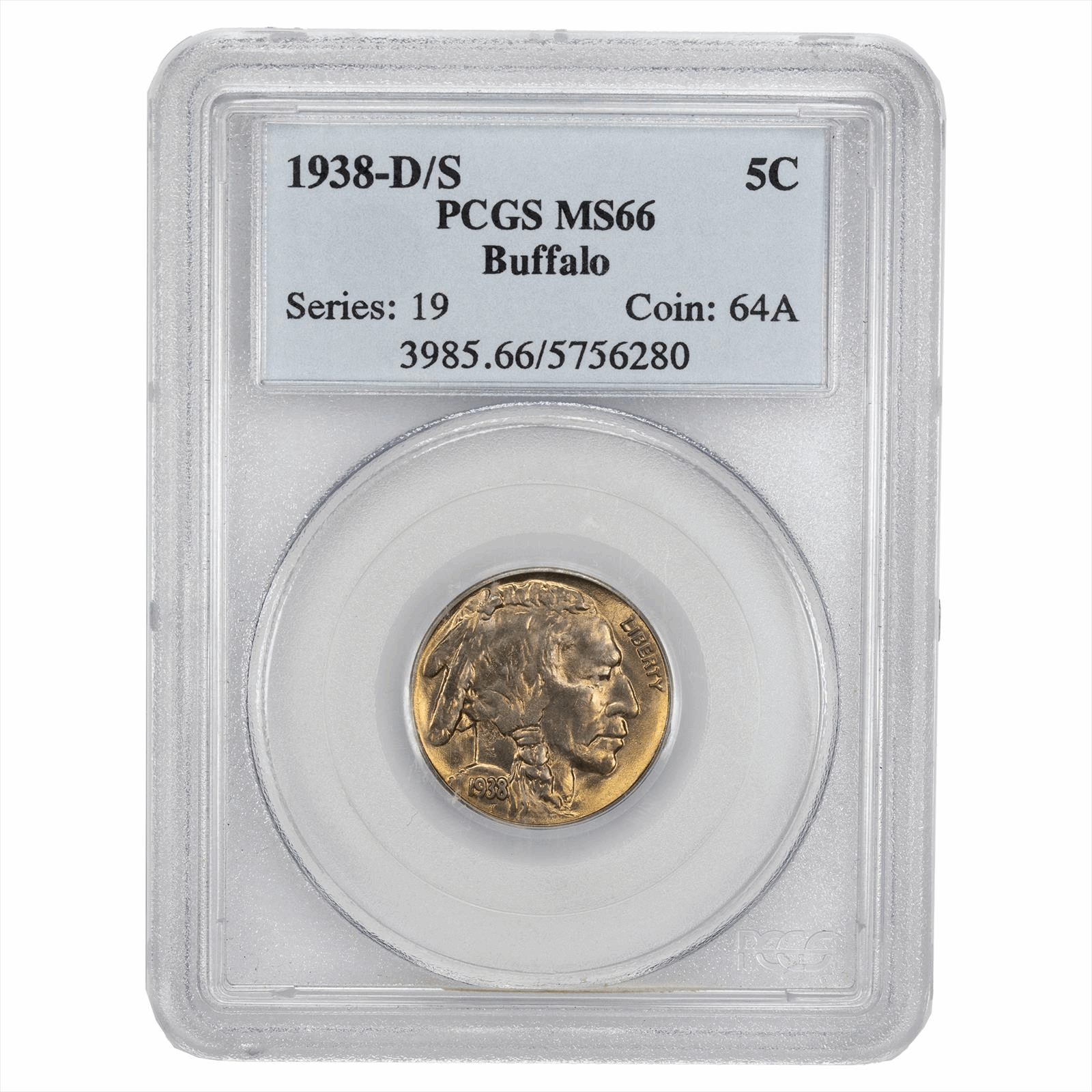 1938-D/S Buffalo Nickel 5C PCGS MS 66
