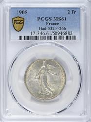 1905 France 2 Francs PCGS MS61 