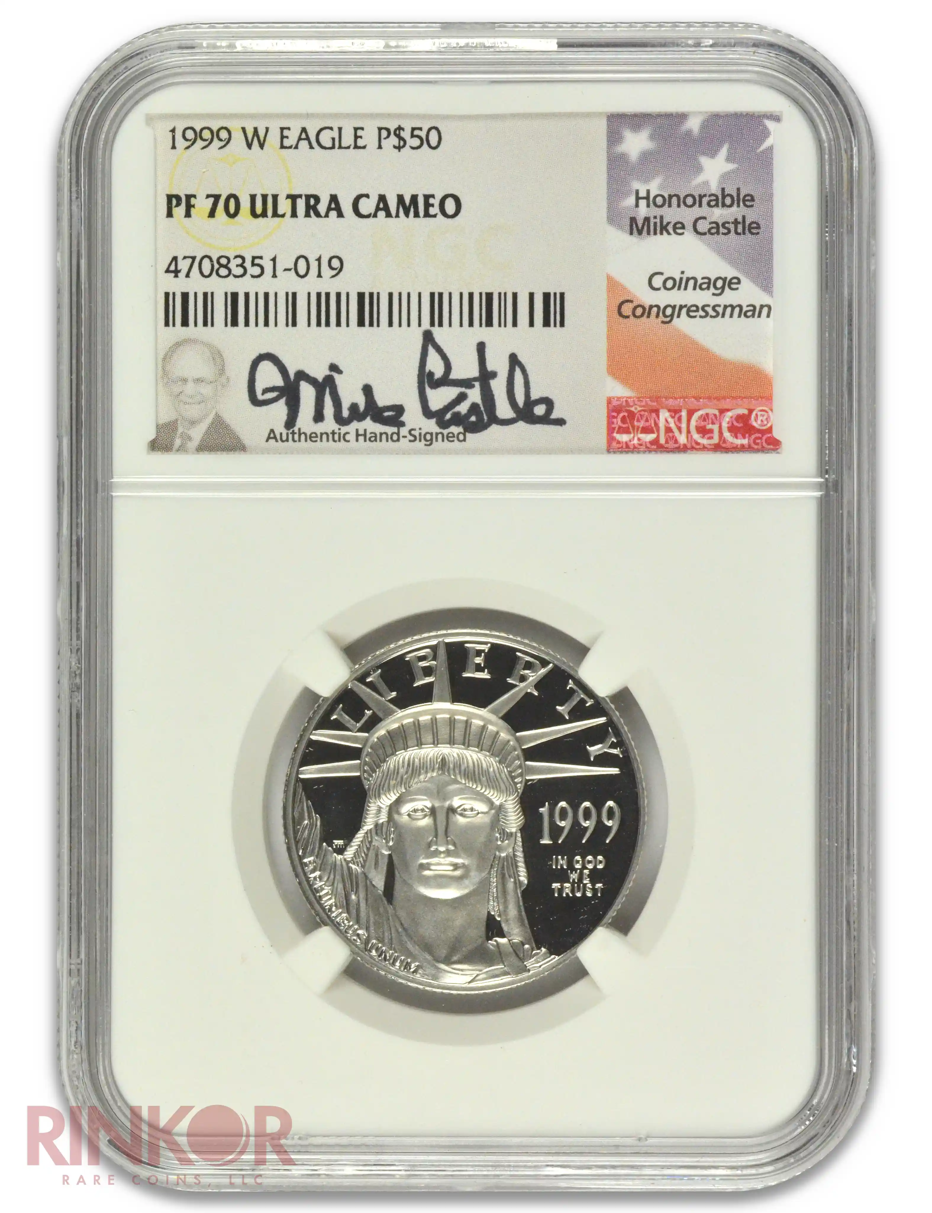 1999-W Platinum Eagle Mike Castle Signature P$50 NGC PF 70