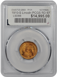 1910-S Lincoln PCGS RD 67