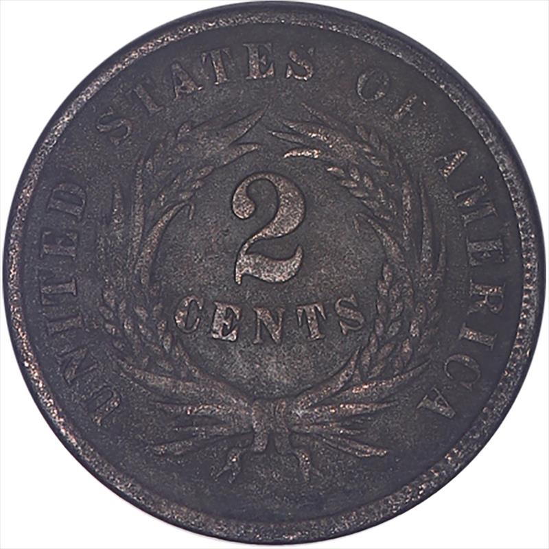 1864 Two Cent Piece Large Motto , 2c Circulated Very Fine