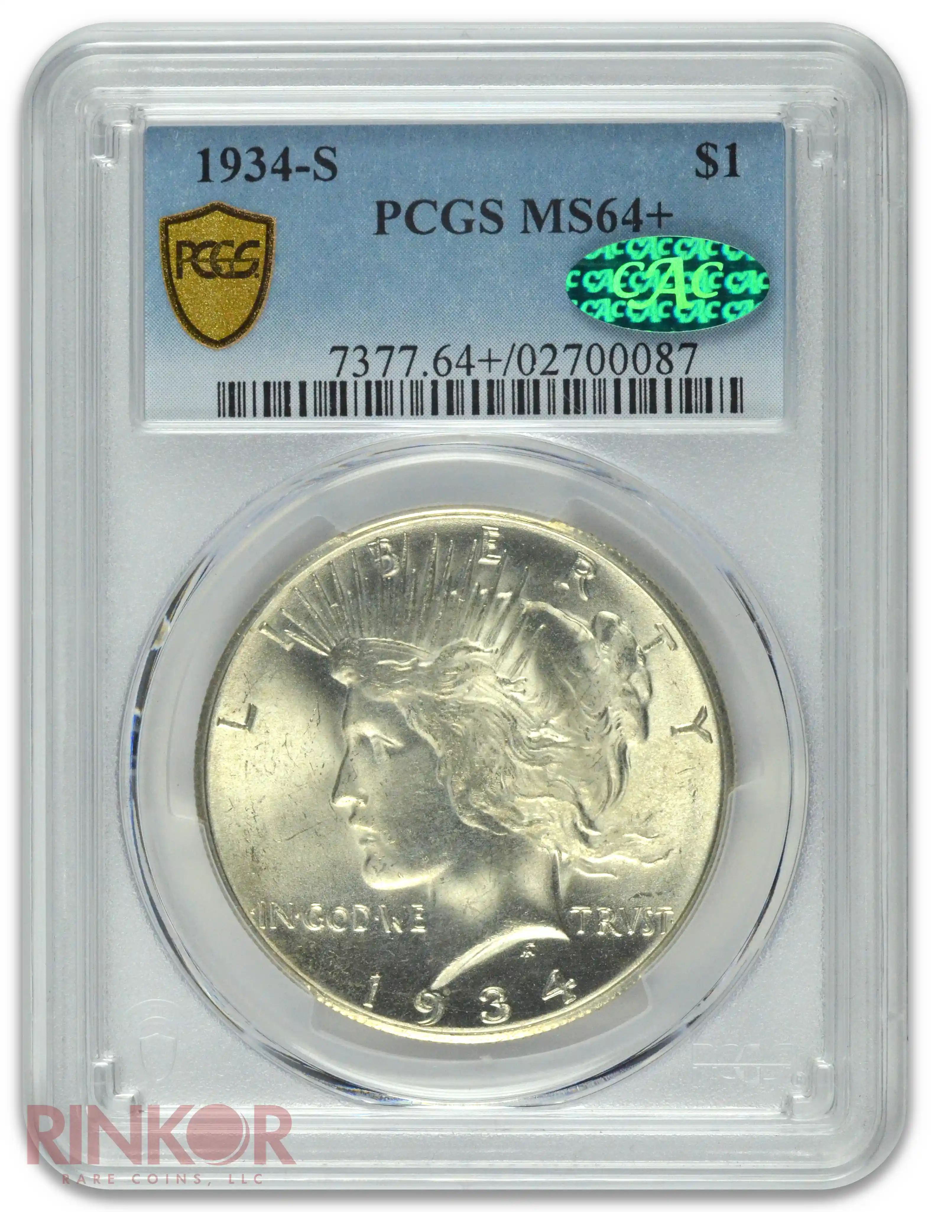 1934-S $1 Peace Dollar PCGS MS 64+ CAC