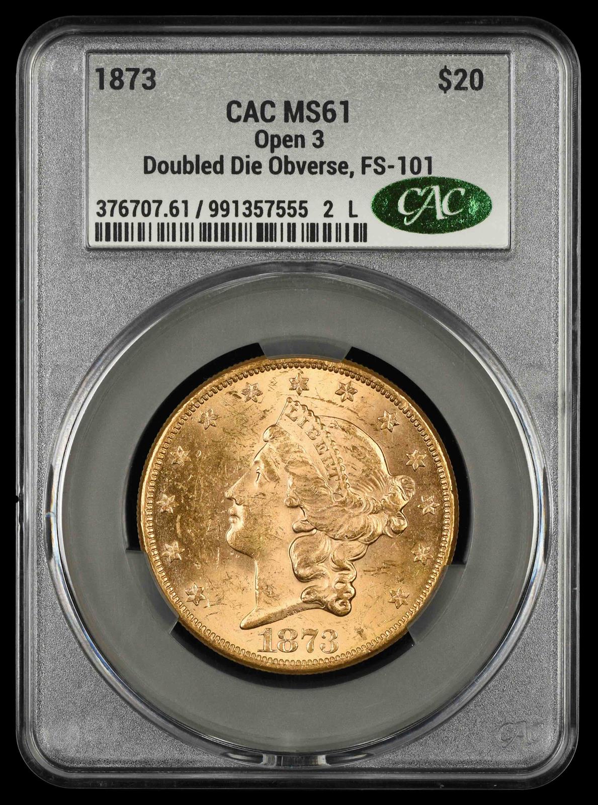 1873 Open 3 $20 Gold DDO FS-101 CAC MS 61