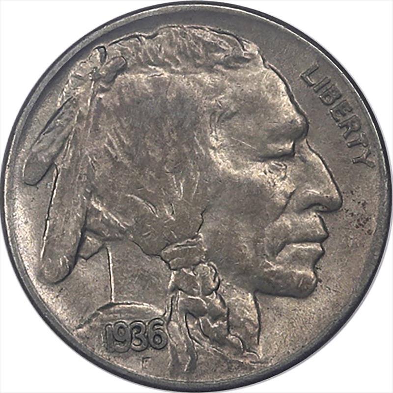 1936-D Buffalo Nickel 5c, Circulated, Almost Uncirculated