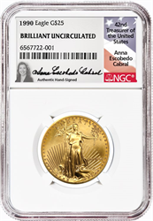 1990 $25 1/2oz.  American Gold Eagle, Brilliant Uncirculated, NGC, Anna Cabral 