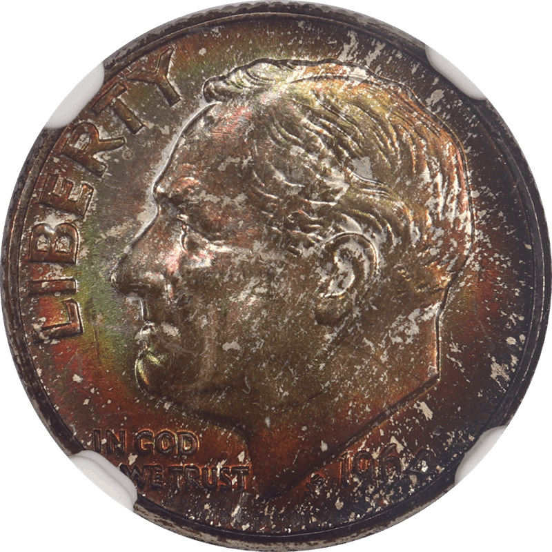 1964 Roosevelt Dime, NGC MS 68 FT - Attractive Toning