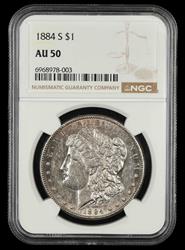 1884 S $1 NGC AU-50