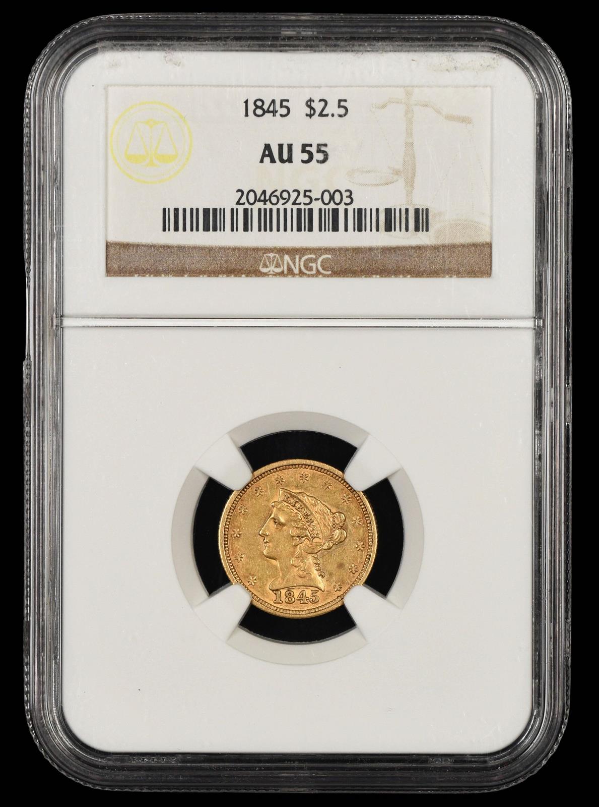 1845 $2.50 Gold NGC AU 55