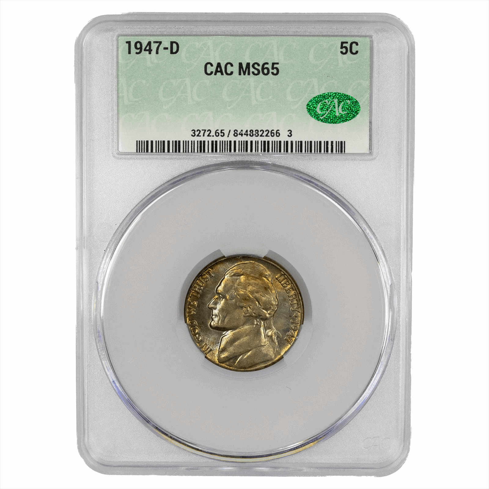 1947-D Jefferson Nickel 5C CACG MS 65 CAC