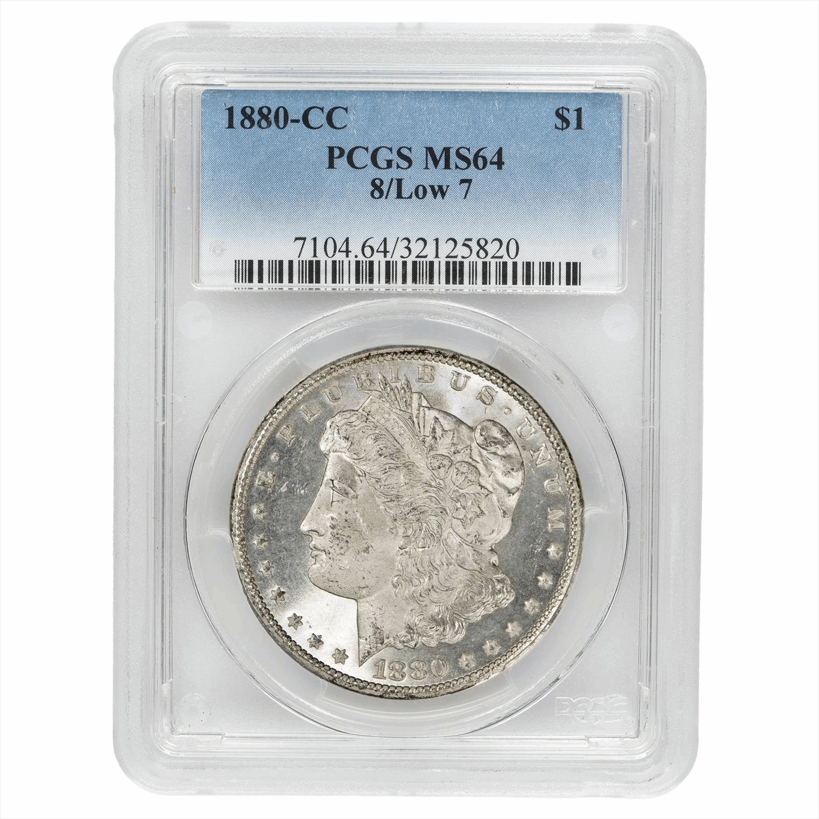 1880-CC Morgan Silver Dollar $1 8/Low 7 PCGS MS 64 