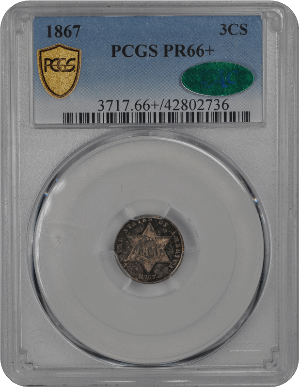 1867 3CS Three Cent Silver PCGS  (CAC) #3323-2 PR66+