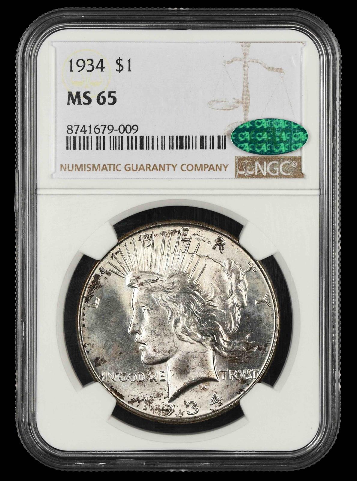1934 $1 NGC MS 65 CAC
