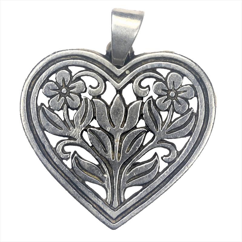 James Avery Vintage Sterling Silver Heart with Flowers Pendant 