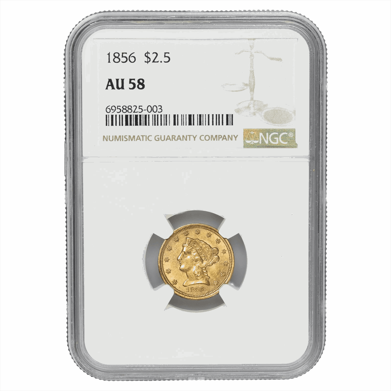 1856 Liberty Head Quarter Eagle $2.50 NGC AU 58