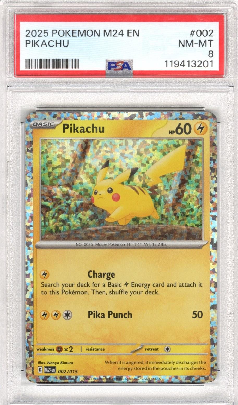 2025 Pokemon M24 En Pikachu #002 PSA NM MT 8 